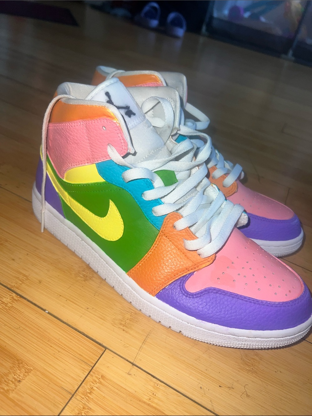 Custom Multicolor men’s  High-Top Sneakers - Neon Rainbow